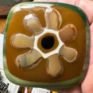 Fused Art Glass Belt Buckle Flower Abstract Art Retro Design